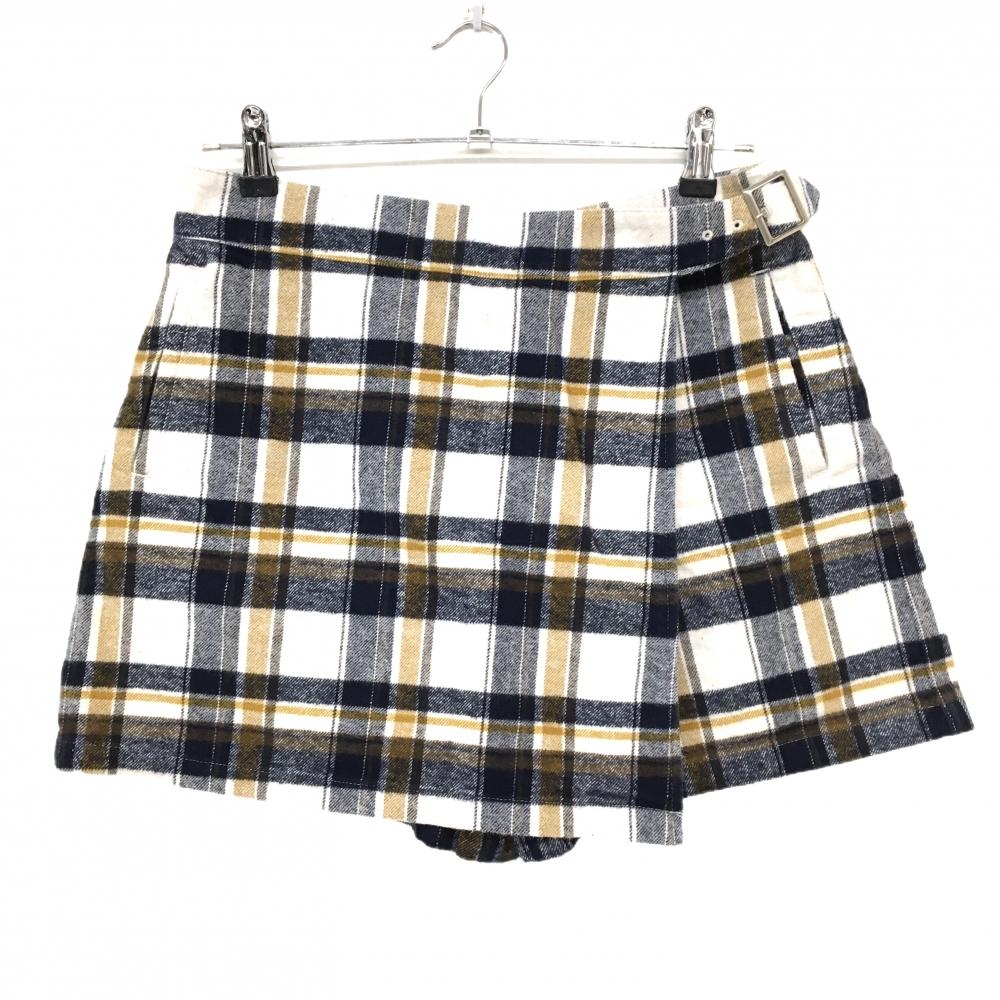 ビームスゴルフ キュロットスカート 白×ネイビー チェック柄 表微起毛 レディース M ゴルフウェア BEAMS GOLF