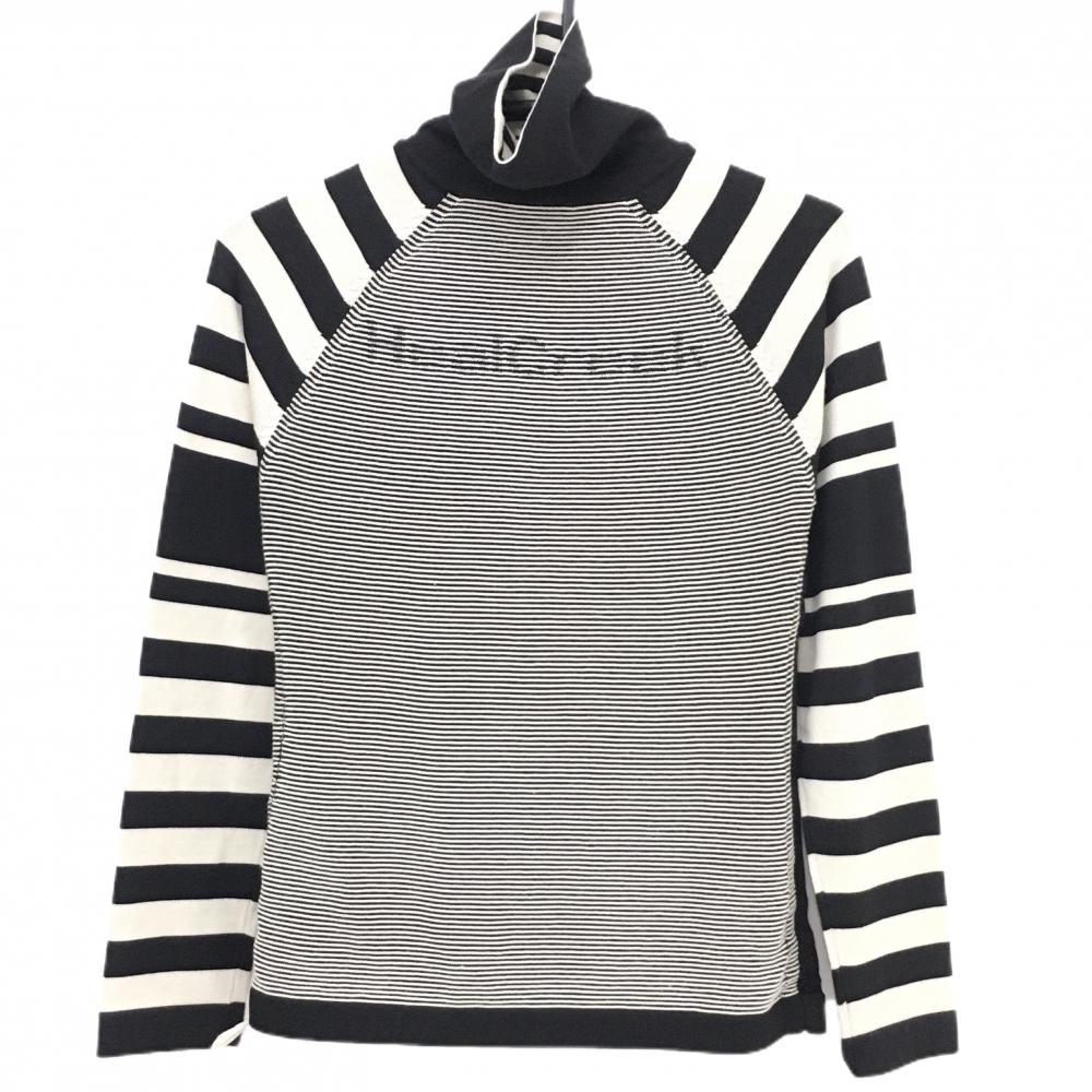 ヒールクリーク タートルネックセーター アイボリー×黒 ボーダー フロントロゴ  レディース 40(M) ゴルフウェア Heal Creek