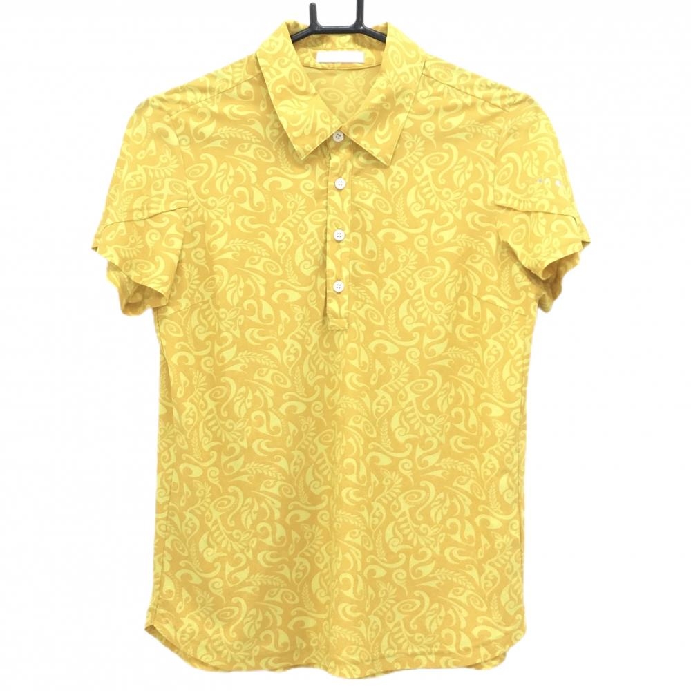 【超美品】ヒールクリーク 半袖ポロシャツ オレンジ×イエロー 総柄 ロゴプリント レディース 42(L) ゴルフウェア Heal Creek