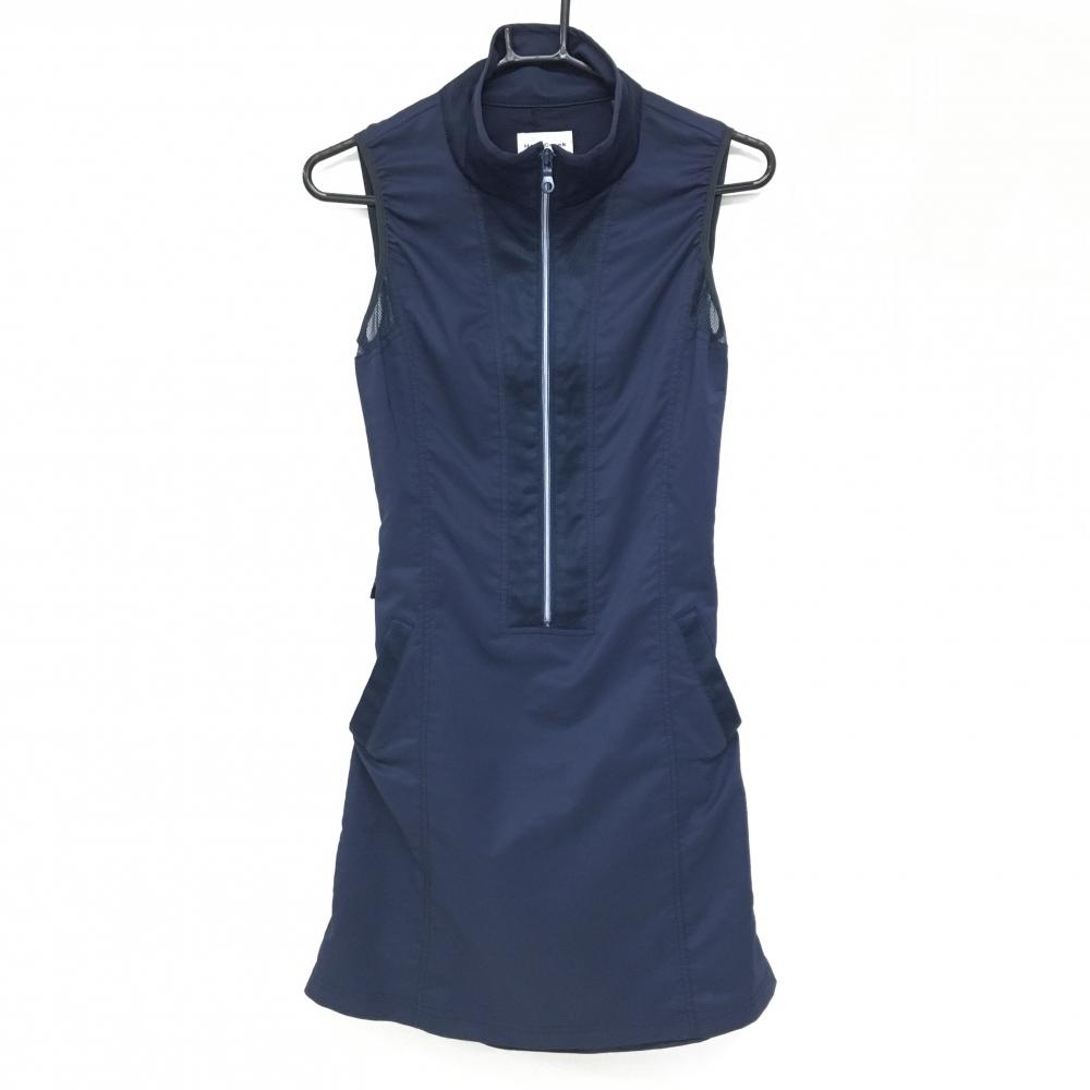 【超美品】ヒールクリーク ノースリーブワンピース ネイビー 一部メッシュ 薄手 レディース 40(M) ゴルフウェア Heal Creek