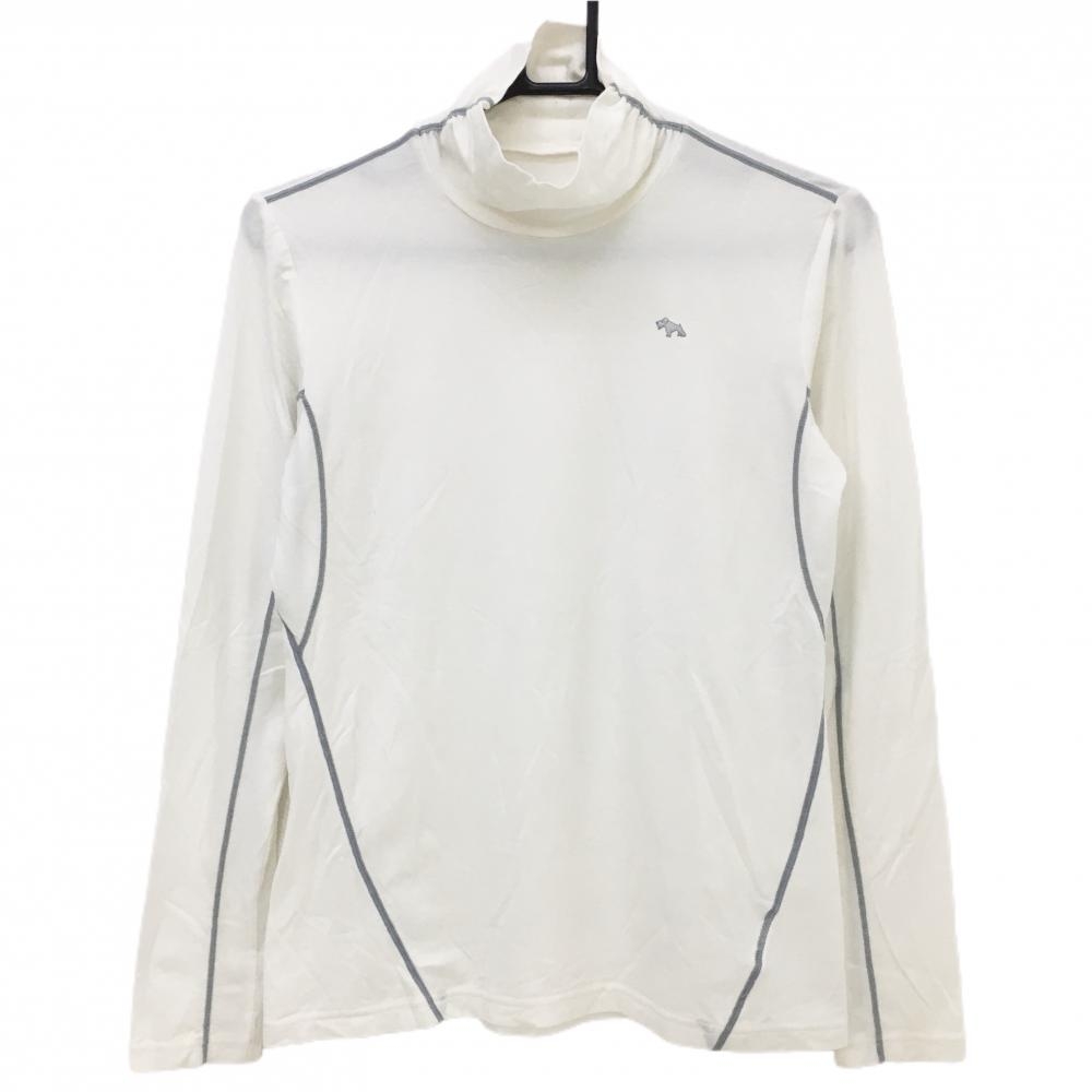【美品】ヒールクリーク ハイネックインナーシャツ 白×グレー ステッチ レディース 42(L) ゴルフウェア Heal Creek