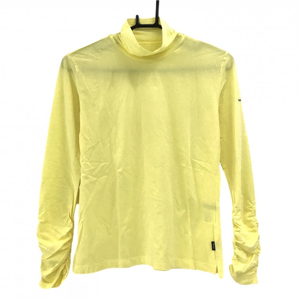 【美品】ヒールクリーク 長袖ハイネックシャツ イエロー 袖ロゴ レディース 40(M) ゴルフウェア Heal Creek