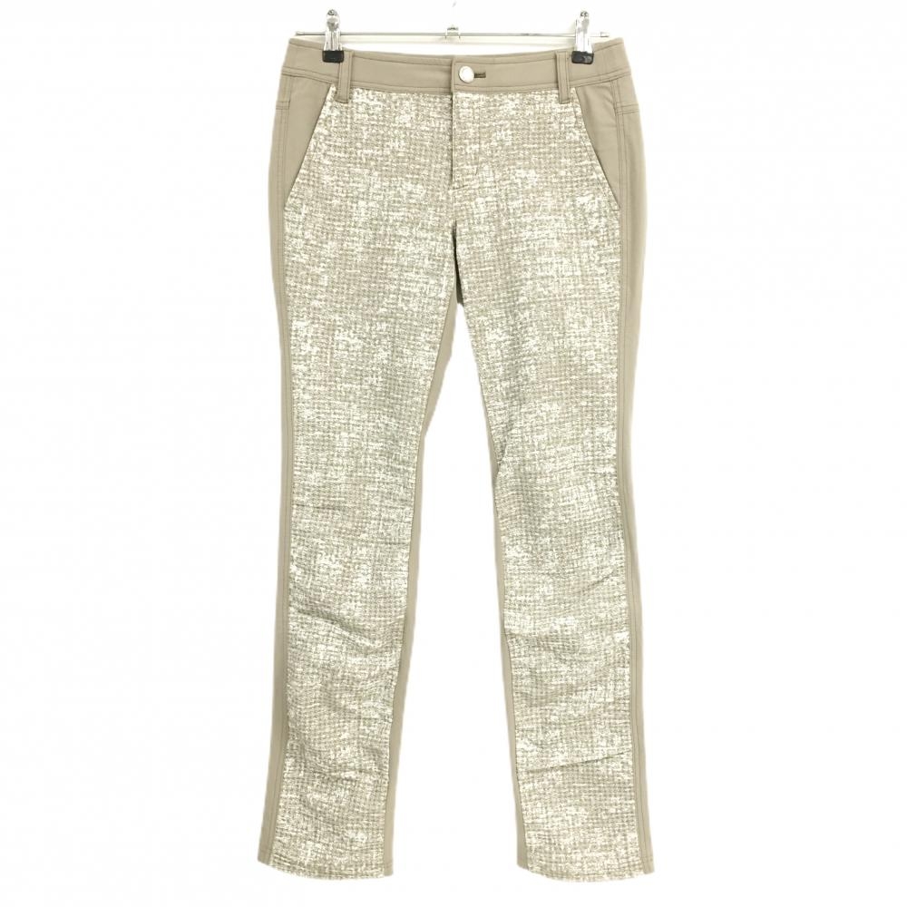 【美品】ヒールクリーク パンツ ベージュ×白 ツイード風 ストレッチ レディース 40(M) ゴルフウェア Heal Creek