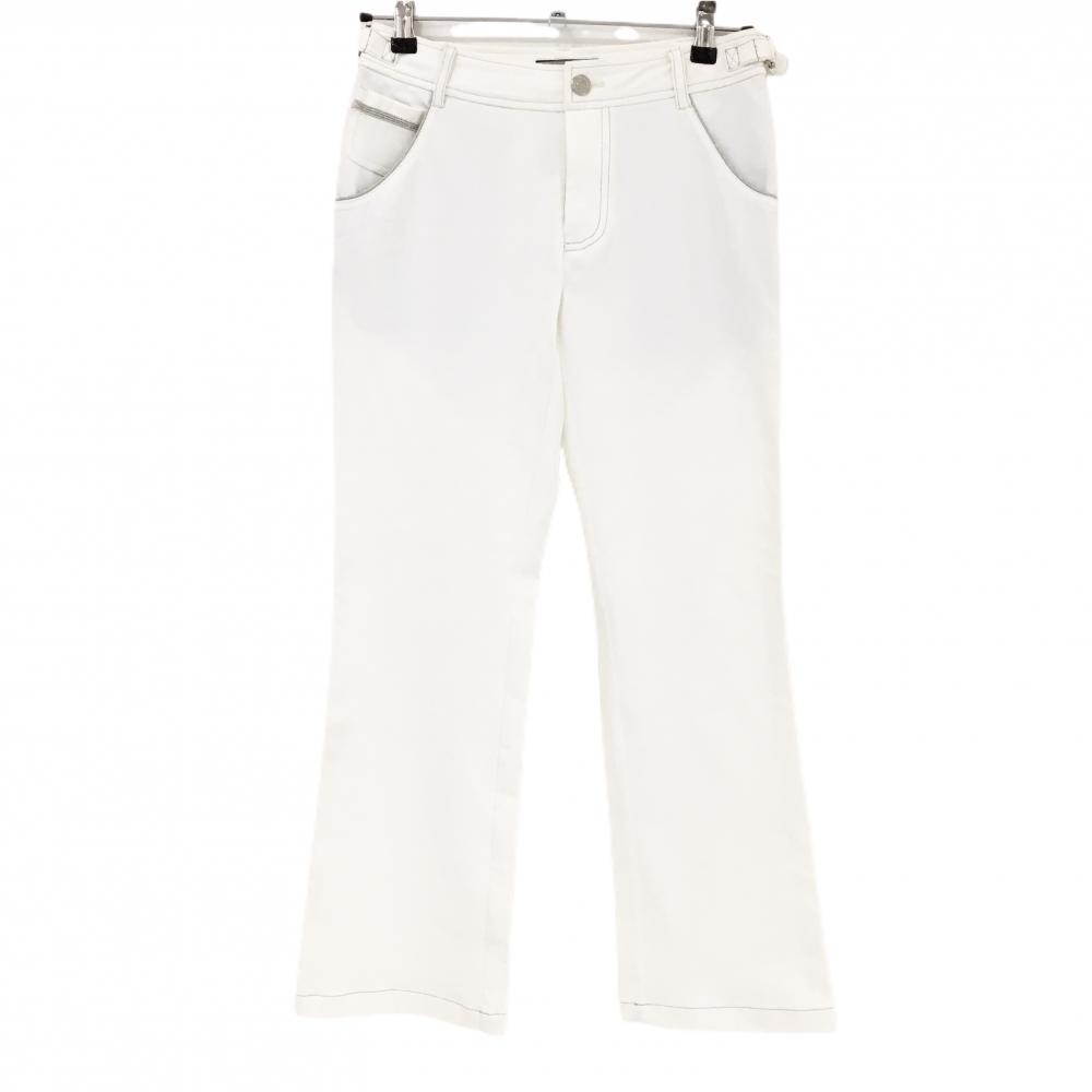 【新品】ヒールクリークプラチナム パンツ 白×シルバー ポケット口ライン ストレッチ レディース 38(S) ゴルフウェア Heal Creek