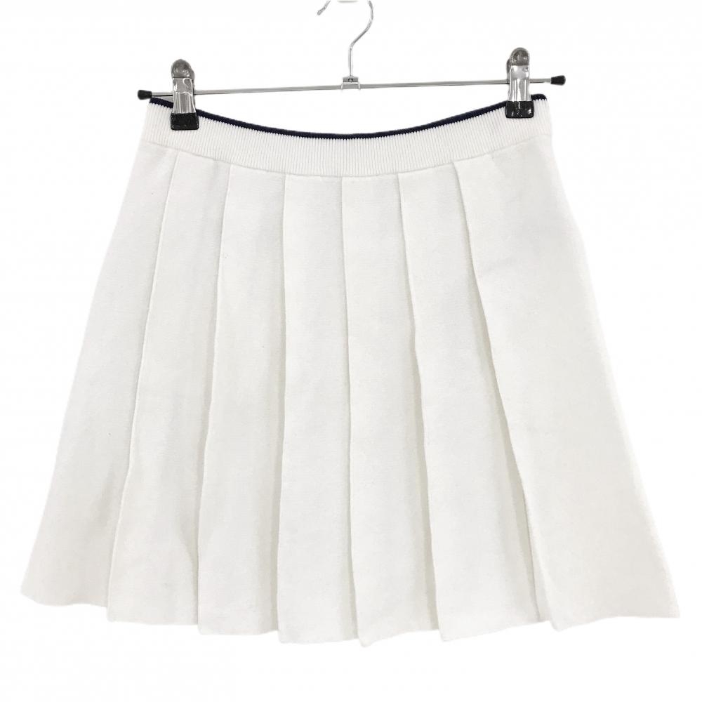 【超美品】ヒールクリーク ニットスカート 白×ネイビー プリーツ  レディース 40(M) ゴルフウェア Heal Creek