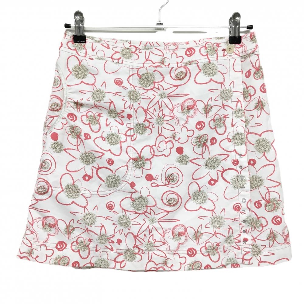 【超美品】ヒールクリーク ラップスカート 白×ピンク 花柄 レディース 40(M) ゴルフウェア Heal Creek