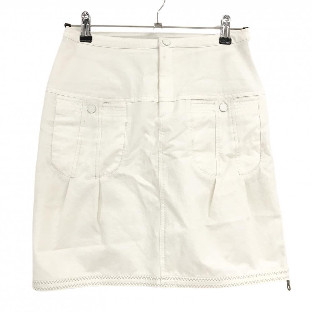 ヒールクリーク スカート 白×グレー サイドジップ 後ろリボン レディース 40(M) ゴルフウェア Heal Creek