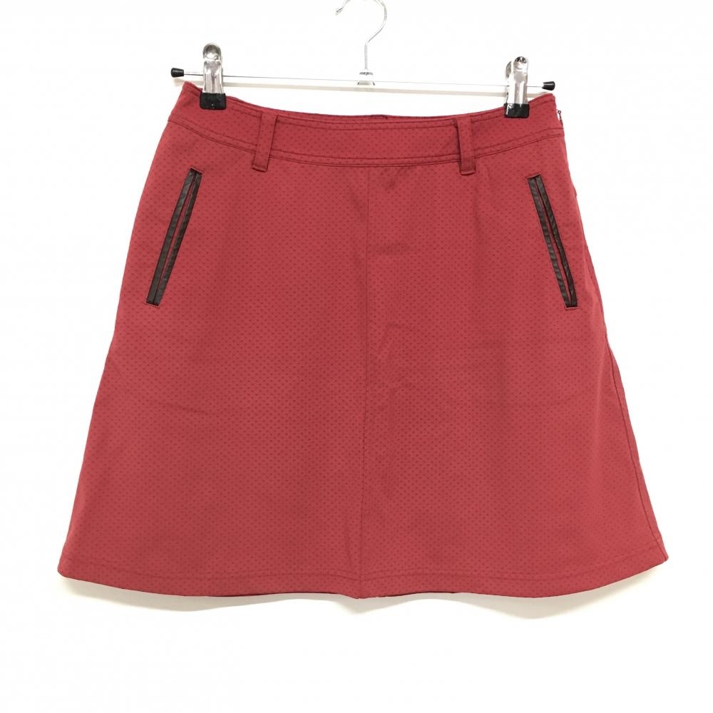 【超美品】ヒールクリーク スカート レッド×ブラウン ドット調地模様 ポケット口合皮 レディース 40(M) ゴルフウェア Heal Creek