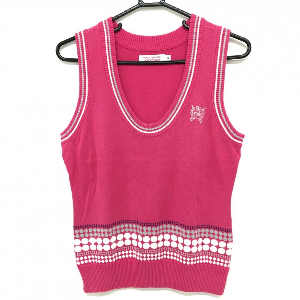 ビバハートreplie ニットベスト ピンク×白 ロゴ刺しゅう  レディース 42(L) ゴルフウェア VIVA HEART