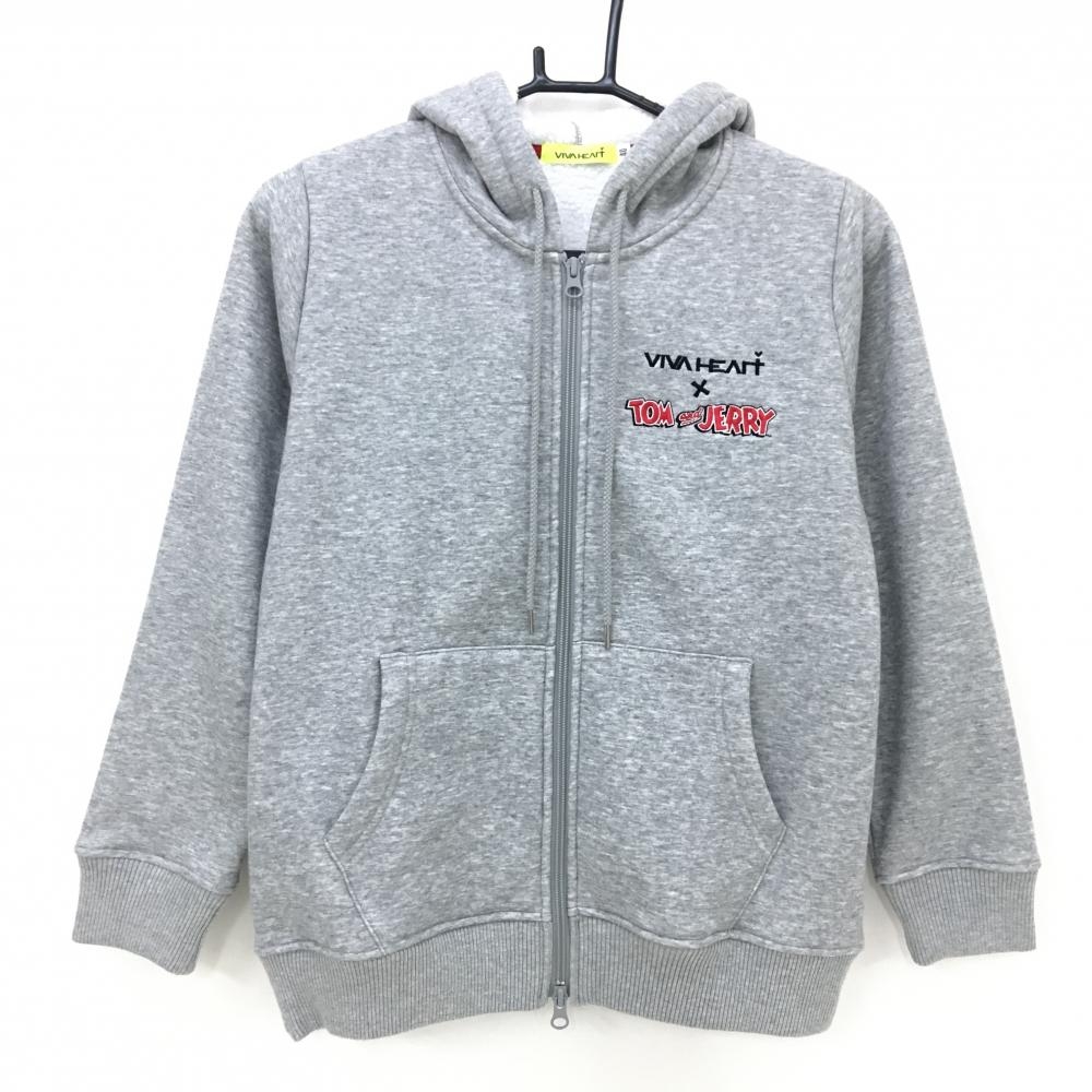【超美品】ビバハート×トムとジェリー ジップパーカー 杢グレー 裏起毛 バックプリント レディース 40(M) ゴルフウェア VIVA HEART