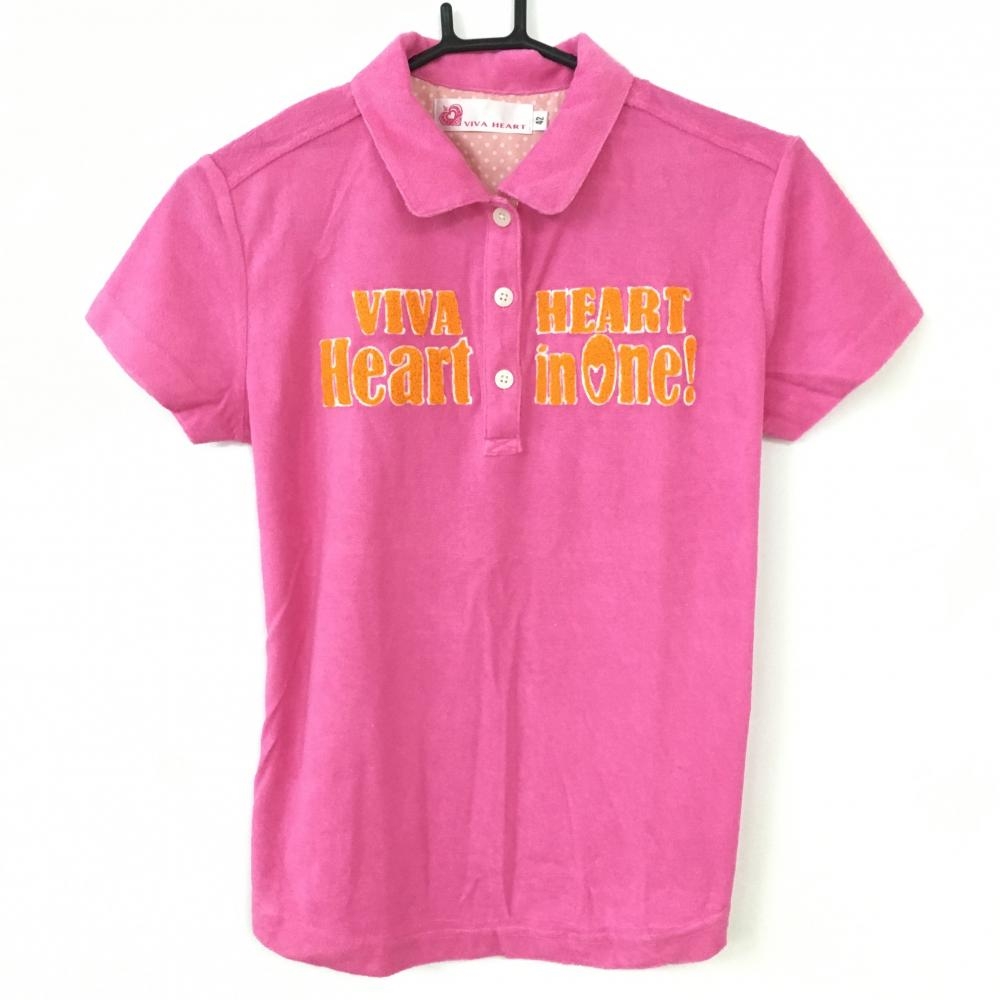 VIVA HEART ビバハート 半袖ポロシャツ ピンク×オレンジ ロゴ パイル地 レディース 42(L) ゴルフウェア