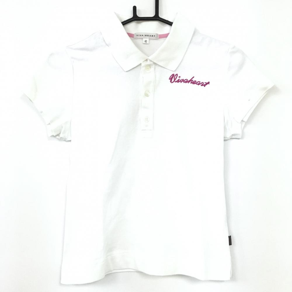 VIVA HEART ビバハート 半袖ポロシャツ 白×ピンク コットン100％ ラメプリント レディース 42(L) ゴルフウェア 画像