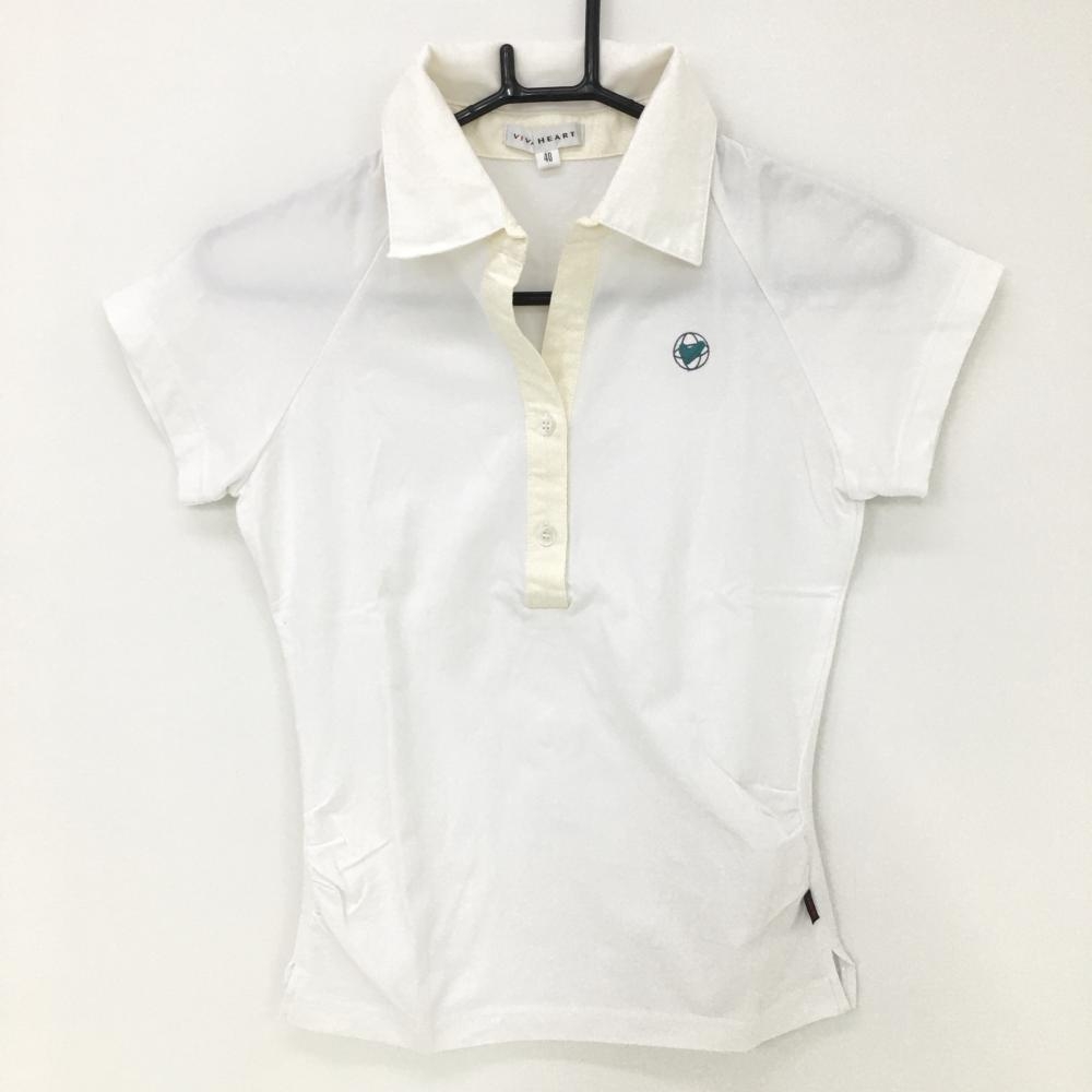 ビバハート 半袖ポロシャツ 白×アイボリー 裾サイドシャーリング コットン混  レディース 40(Ｍ) ゴルフウェア VIVA HEART