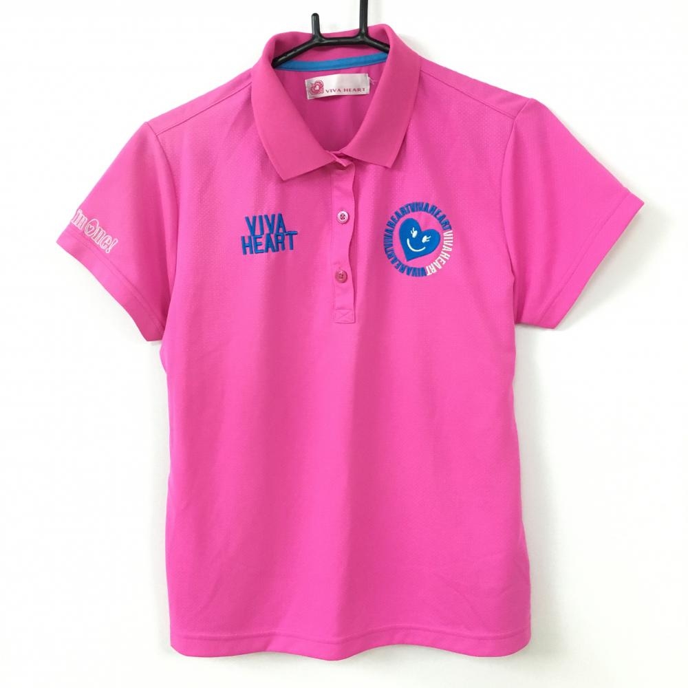 ビバハート 半袖ポロシャツ ピンク×ブルー 織生地 ロゴ刺しゅう  レディース 44 ゴルフウェア VIVA HEART