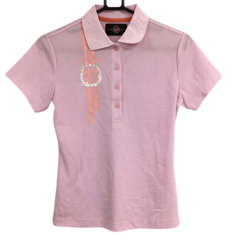 【超美品】ビバハート 半袖ポロシャツ ピンク 襟メッシュ レディース 40 ゴルフウェア VIVA HEART