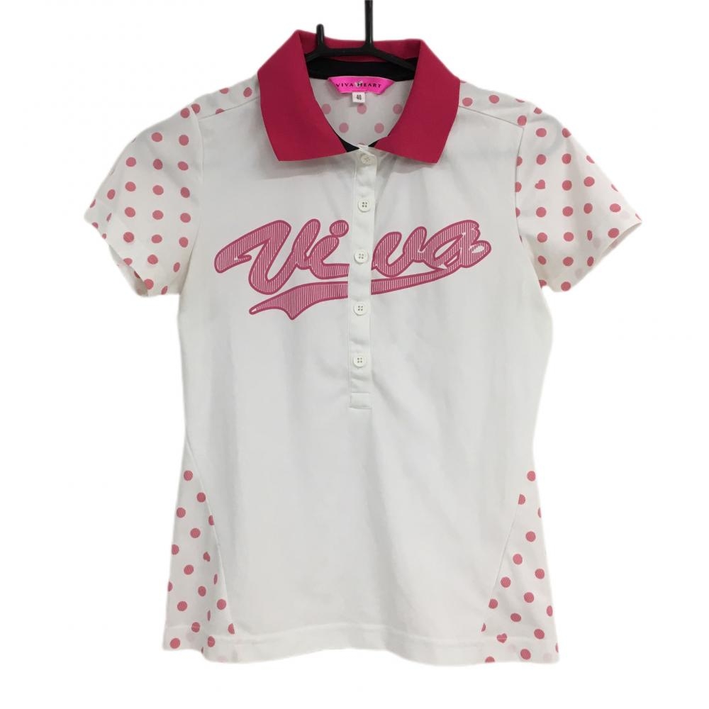 ビバハート 半袖ポロシャツ 白×ピンク 背面ドット サイド引っ掛かり レディース 40(M) ゴルフウェア VIVA HEART 画像