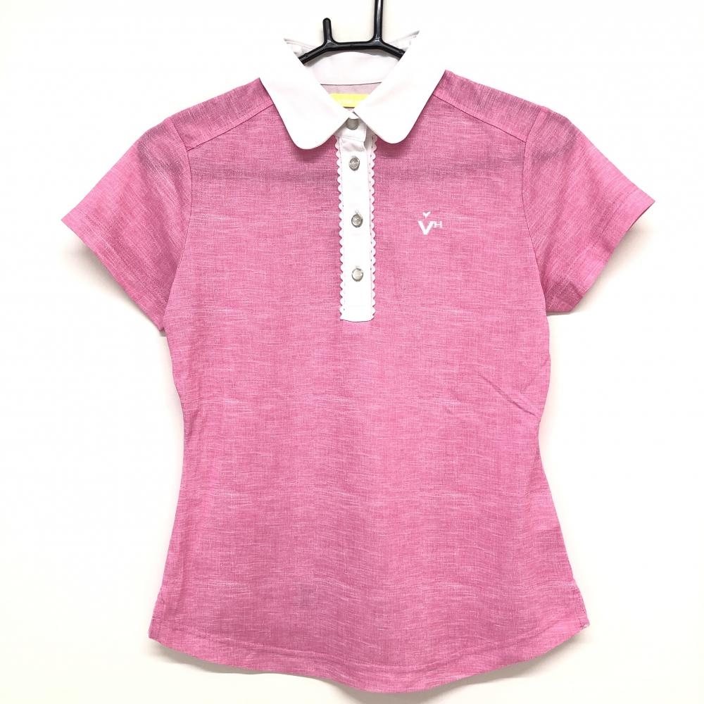 【超美品】ビバハート 半袖ポロシャツ ピンク×白 薄手 レディース 40 ゴルフウェア VIVA HEART