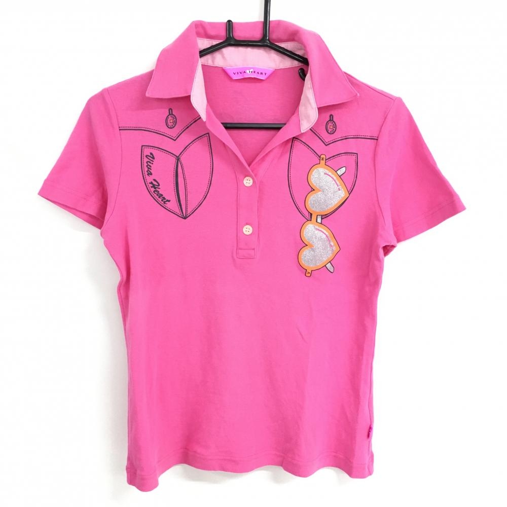 ビバハート 半袖ポロシャツ ピンク ハート バックロゴ  レディース 42 ゴルフウェア VIVA HEART