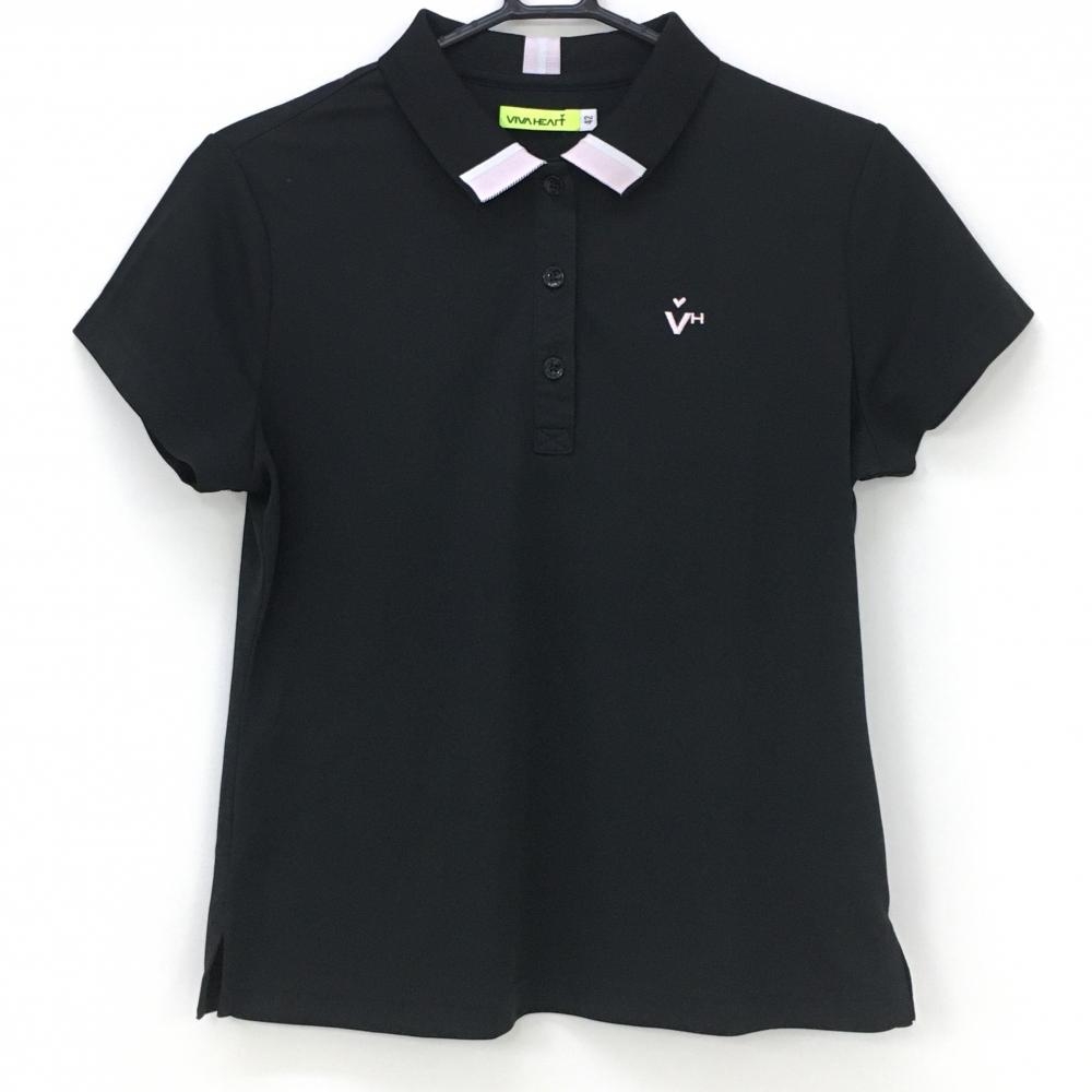 ビバハート 半袖ポロシャツ 黒×ライトピンク ロゴ刺しゅう  レディース 42 ゴルフウェア VIVA HEART