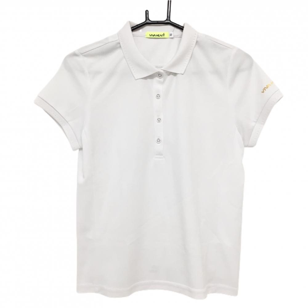 【美品】ビバハート 半袖ポロシャツ 白 袖ロゴ レディース 40(M) ゴルフウェア VIVA HEART