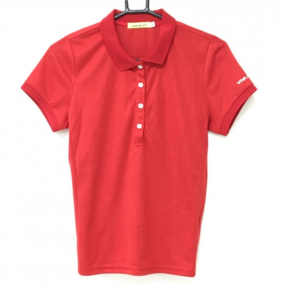 【超美品】ビバハート 半袖ポロシャツ レッド 袖ロゴ レディース 40(M) ゴルフウェア VIVA HEART