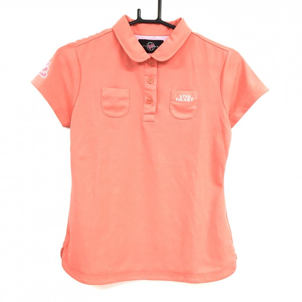 ビバハート 半袖ポロシャツ サーモンピンク 丸襟 胸ポケット レディース 40(M) ゴルフウェア VIVA HEART