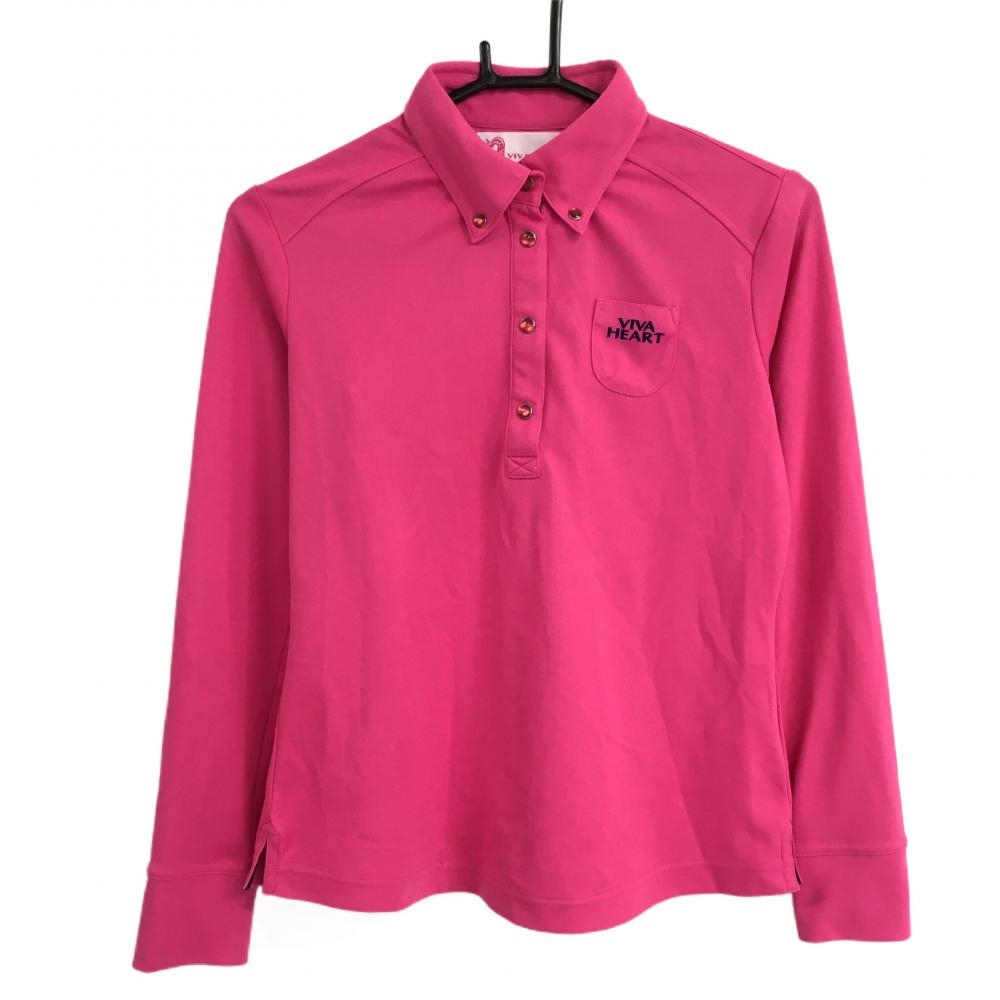 ビバハート 長袖ポロシャツ ピンク 胸ポケット スナップボタン レディース 40(M) ゴルフウェア VIVA HEART