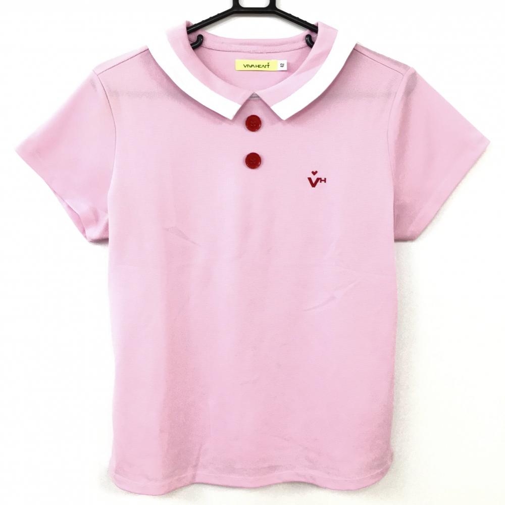 VIVA HEART ビバハート 半袖シャツ ピンク×レッド 襟付き ロゴ刺しゅう レディース L ゴルフウェア