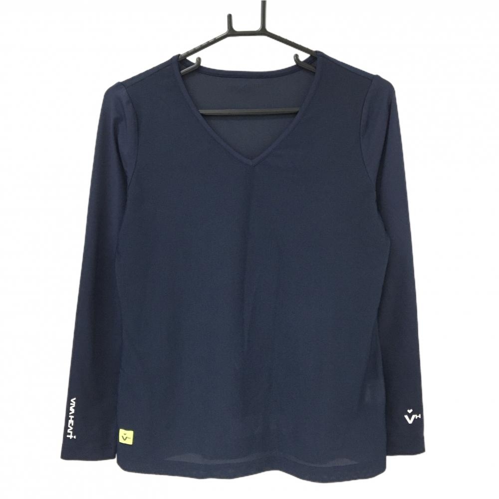 【超美品】ビバハート インナーシャツ ネイビー 身頃メッシュ Vネック レディース 42(L) ゴルフウェア VIVA HEART