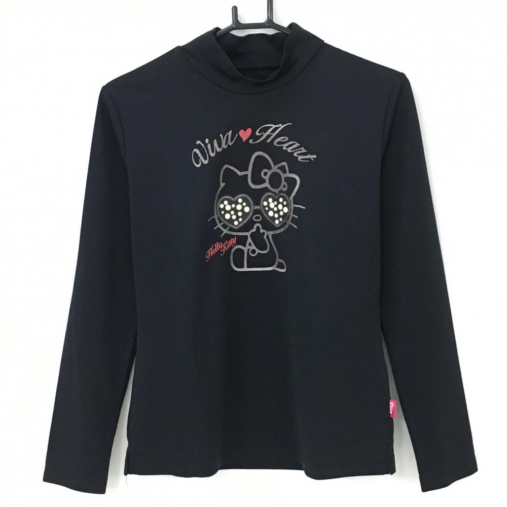 【美品】ビバハート×ハローキティ 長袖ハイネックシャツ 黒 キティちゃん ラメプリント  レディース 42(L) ゴルフウェア VIVA HEART