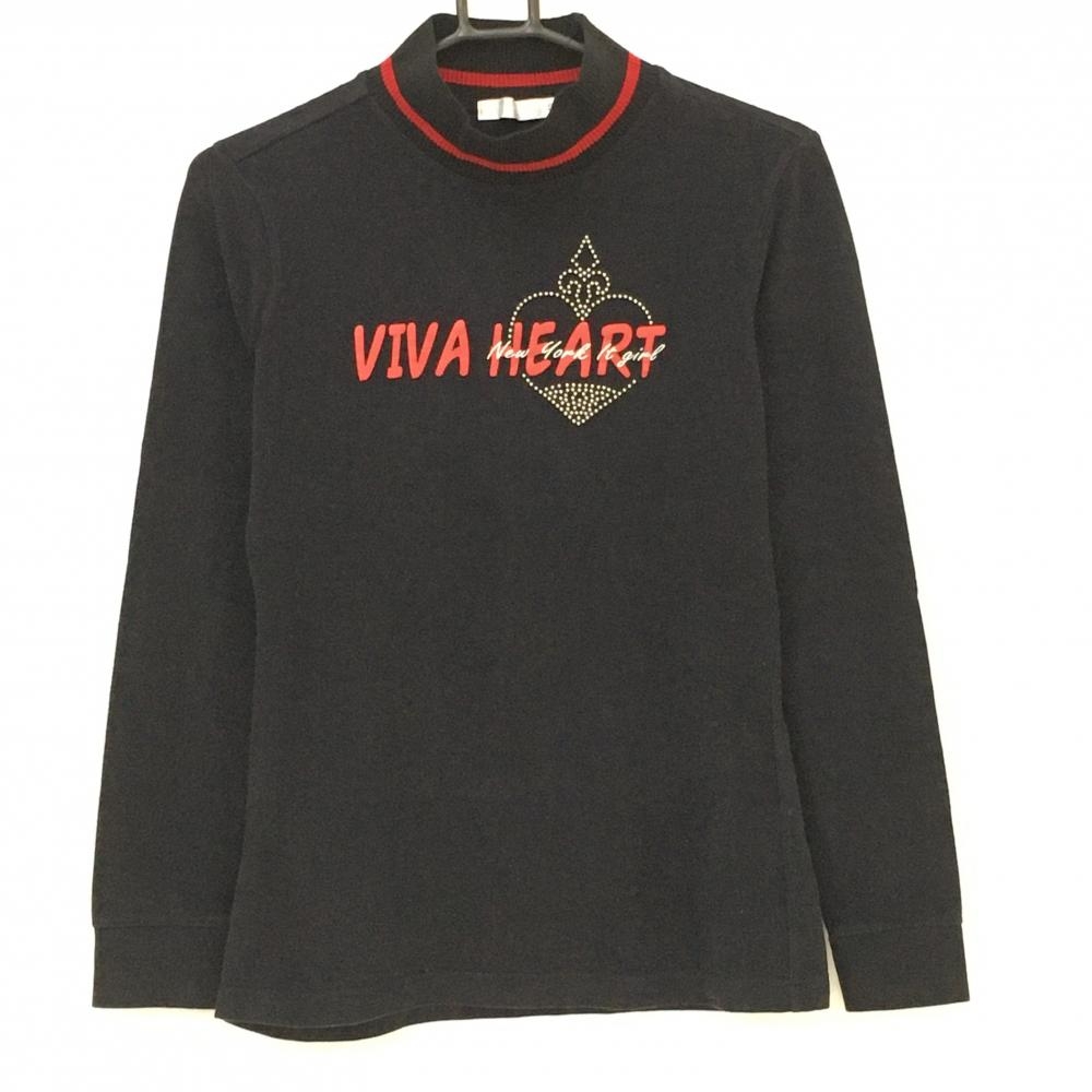 ビバハート 長袖ハイネックシャツ 黒×レッド スタッズ 表微起毛 レディース 40(M) ゴルフウェア VIVA HEART