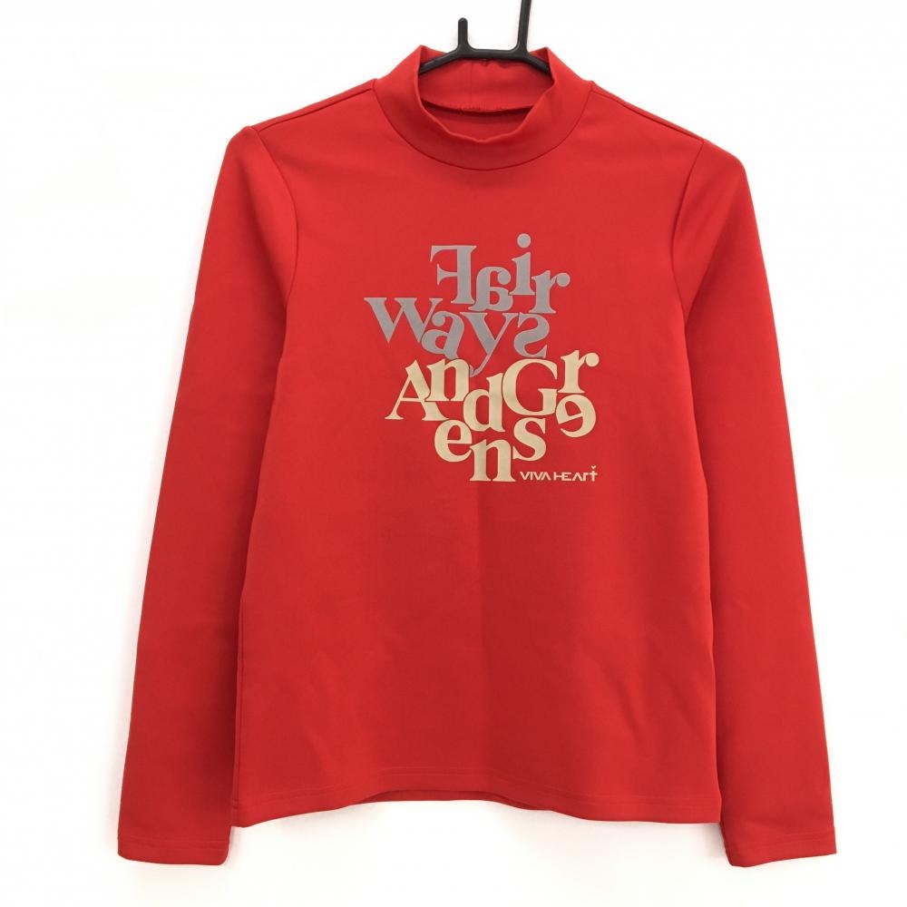 【新品】ビバハート 長袖ハイネックシャツ レッド ビッグプリント  レディース 40(M) ゴルフウェア VIVA HEART