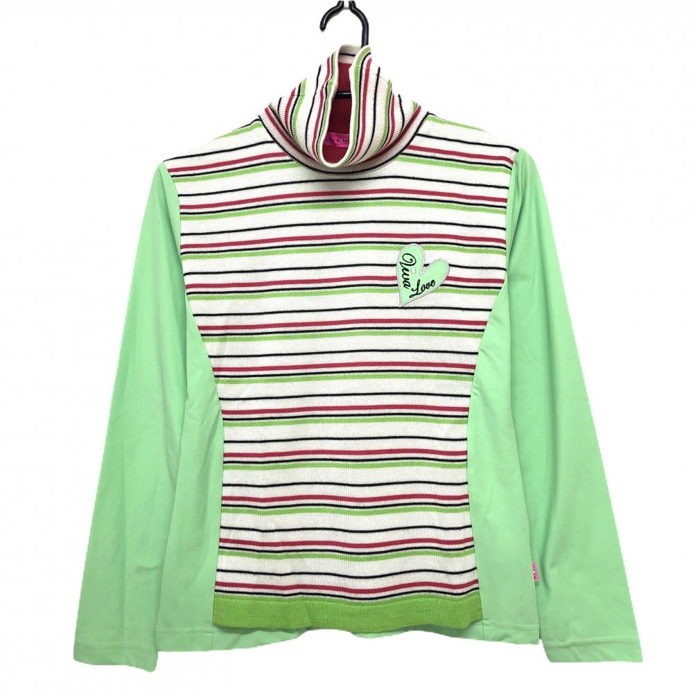 【新品】ビバハート 長袖タートルネックシャツ 白×ライトグリーン レディース 40(M) ゴルフウェア VIVA HEART