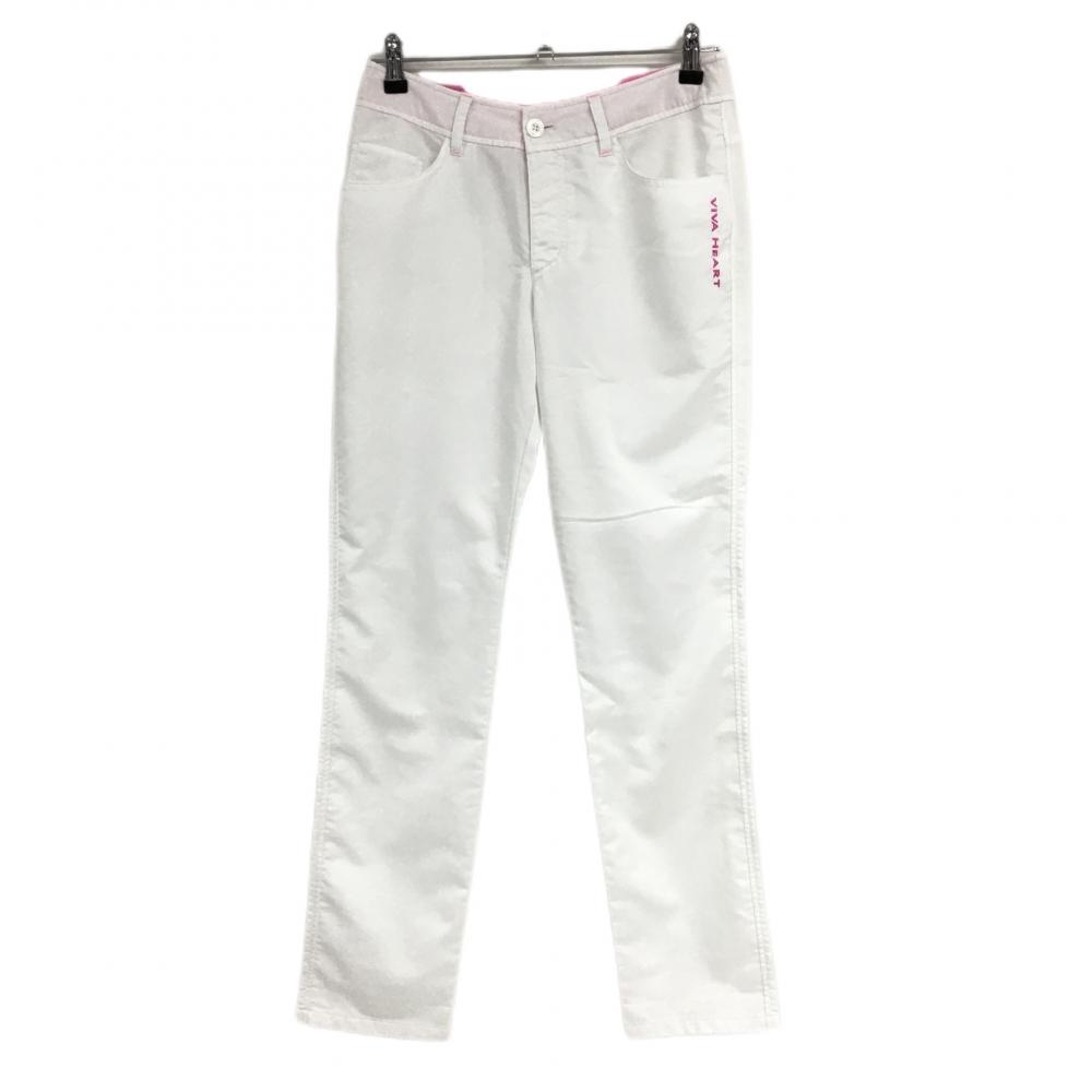 【美品】ビバハート パンツ 白×ピンク ストライプ地模様 レディース 40 ゴルフウェア VIVA HEART