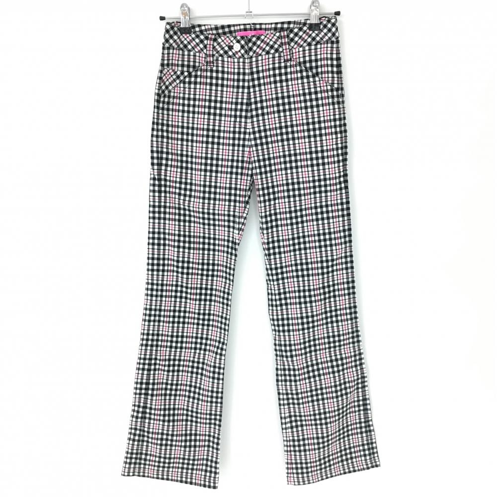 ビバハート パンツ 黒×白×ピンク チェック柄  レディース 38 ゴルフウェア VIVA HEART
