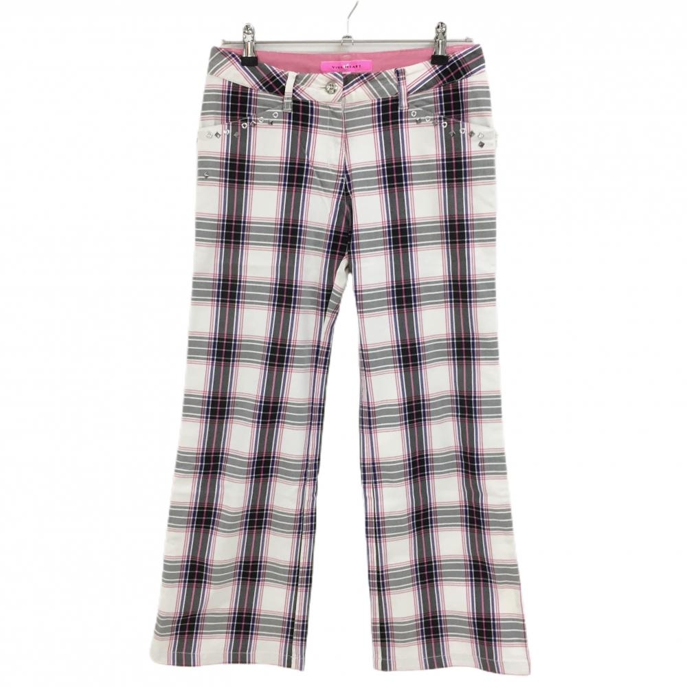 ビバハート パンツ 白×黒×ピンク チェック  レディース 40(M) ゴルフウェア VIVA HEART