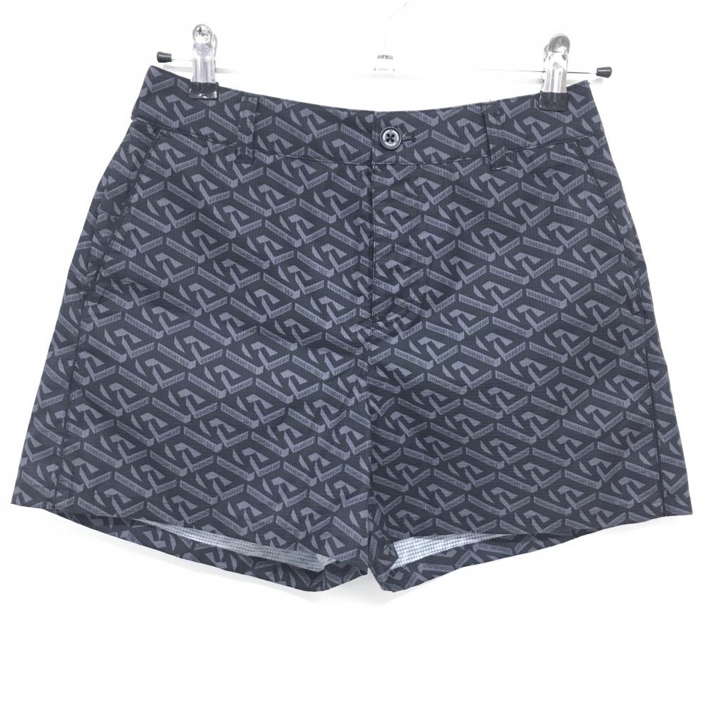 【超美品】ビバハート ショートパンツ 黒×グレー ロゴ総柄 格子織生地 レディース 42(L) ゴルフウェア VIVA HEART