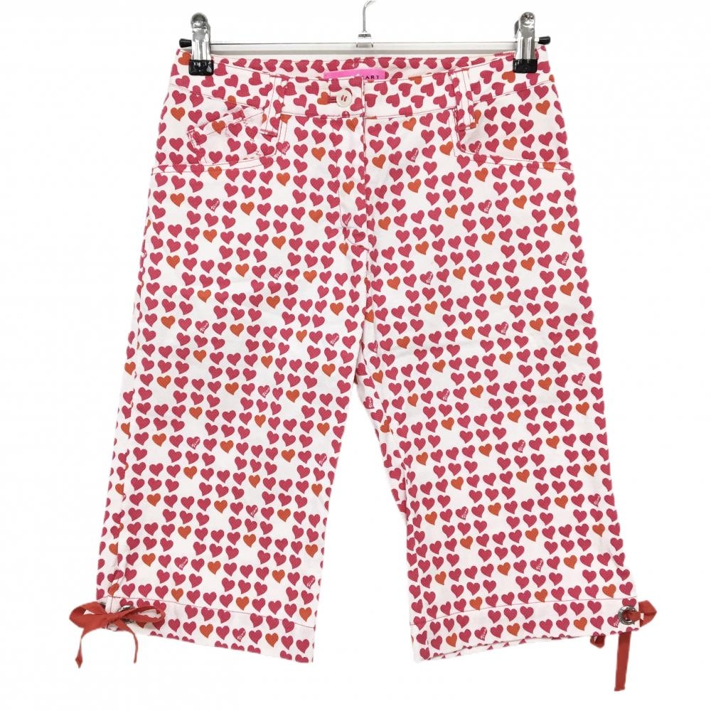 【超美品】ビバハート ハーフパンツ 白×ピンク ハート柄 裾リボン レディース 40(M) ゴルフウェア VIVA HEART