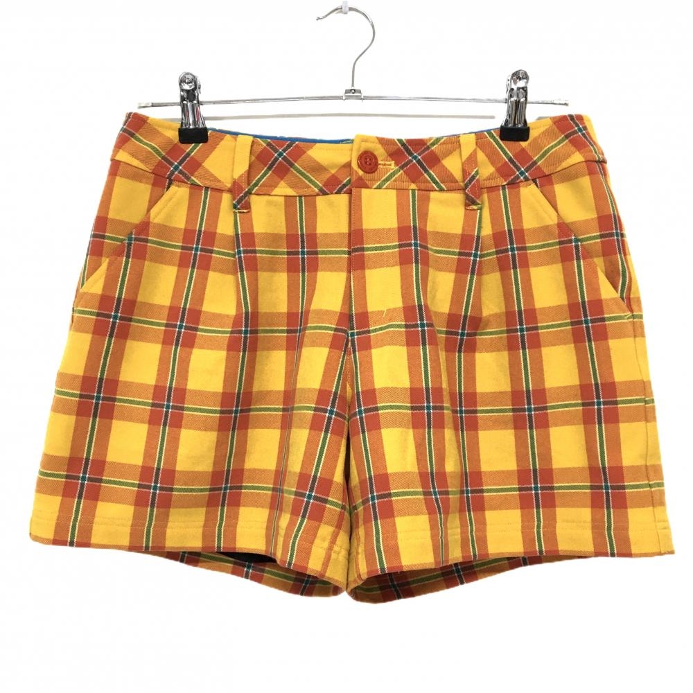 【超美品】ビバハート ショートパンツ オレンジ×レッド系 チェック柄 裏地付き バックロゴ レディース 42(L) ゴルフウェア VIVA HEART