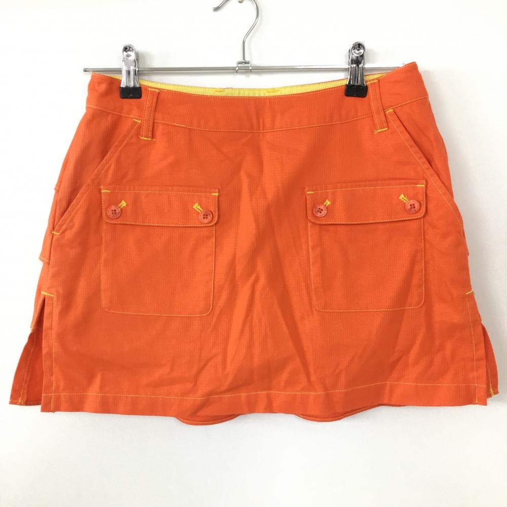 ビバハート スカート オレンジ×イエロー バックフリル 複数ポケット 内側インナーパンツ  レディース 38 ゴルフウェア VIVA HEART