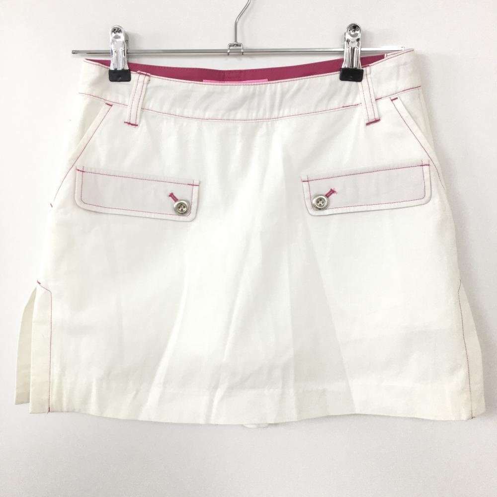 ビバハート スカート 白×ピンク ステッチ サイドスリット 内側インナーパンツ  レディース 38 ゴルフウェア VIVA HEART 画像