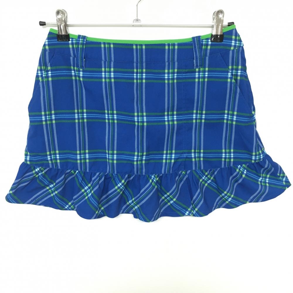 【超美品】ビバハート スカート ブルー×グリーン チェック フリル 内側インナーパンツ レディース 38 ゴルフウェア VIVA HEART 画像