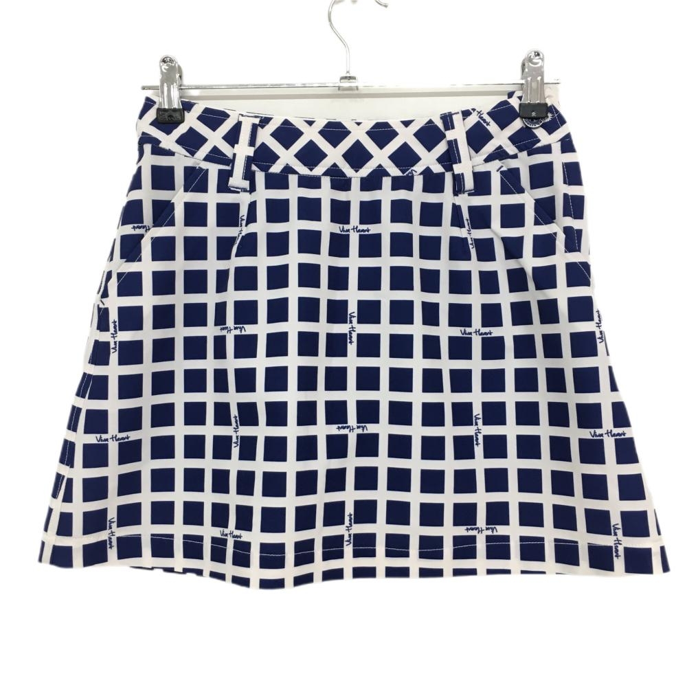 ビバハート スカート ネイビー×白 格子柄 ストレッチ 内側インナーパンツ  レディース 38(M) ゴルフウェア VIVA HEART