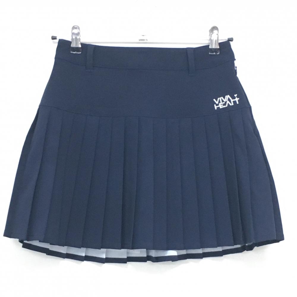 【超美品】ビバハート プリーツスカート ネイビー バックロゴ 裏地付き レディース 38(S) ゴルフウェア VIVA HEART