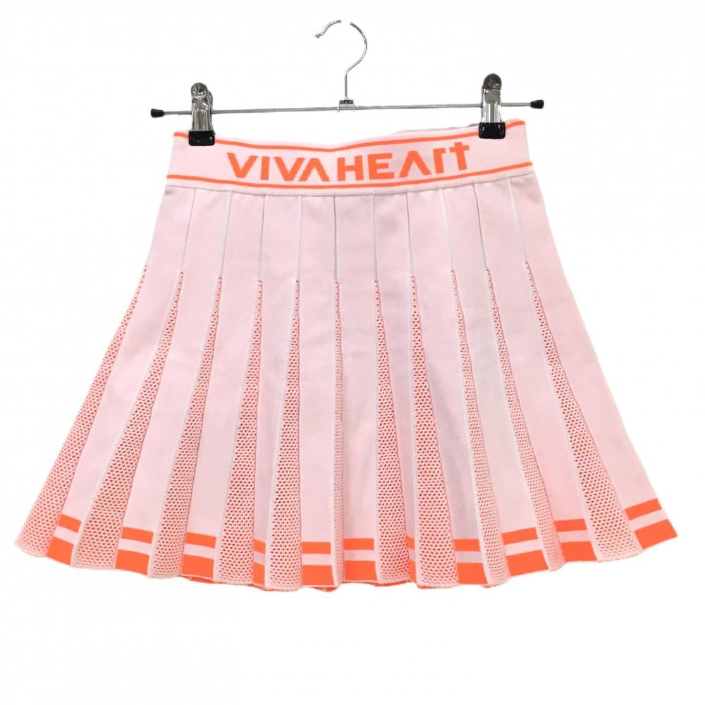 【超美品】ビバハート ニットスカート 白×オレンジ 一部メッシュ ウエストロゴ レディース 38(S) ゴルフウェア VIVA HEART