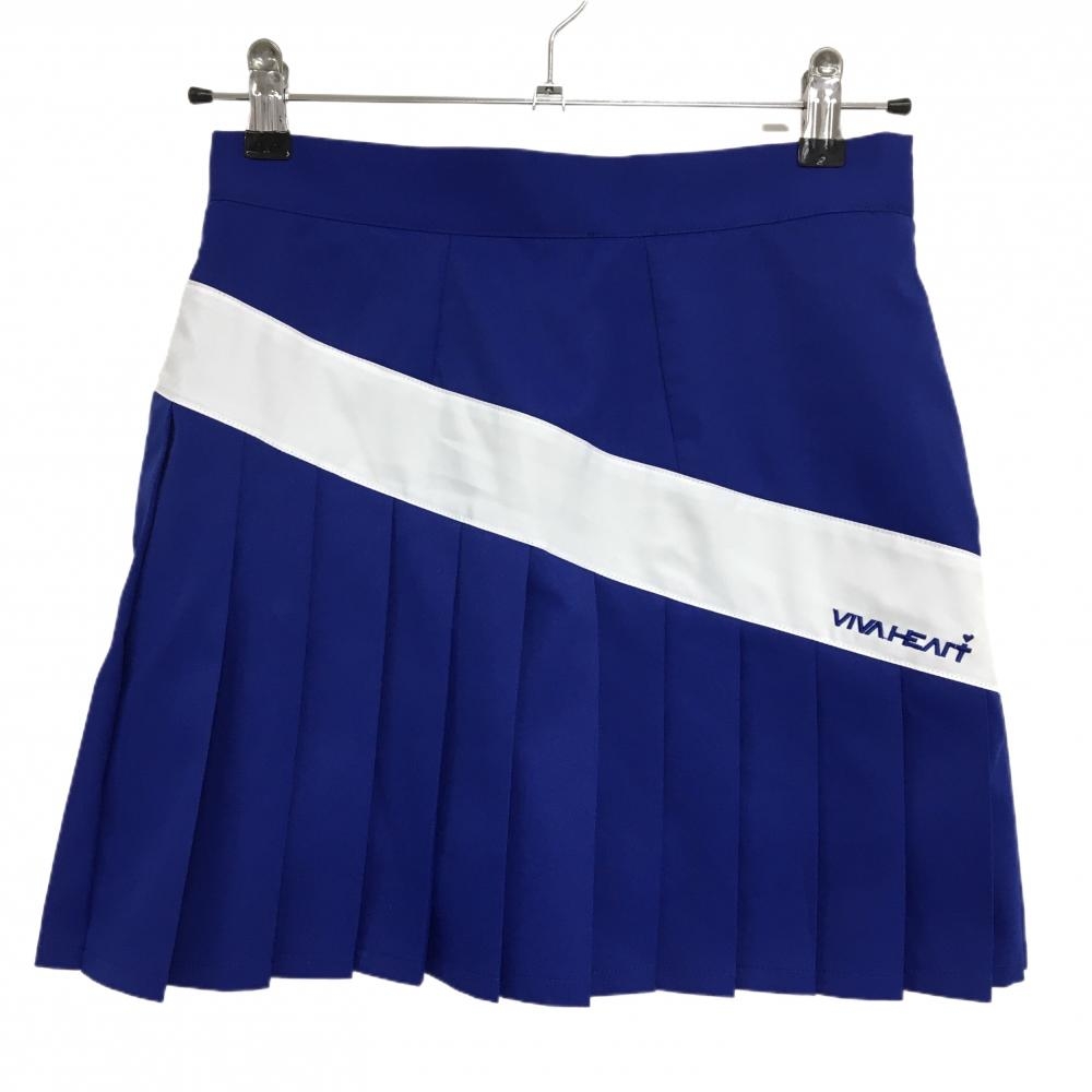 【超美品】ビバハート プリーツスカート ブルー×白 内側インナーパンツ レディース 38(S) ゴルフウェア VIVA HEART