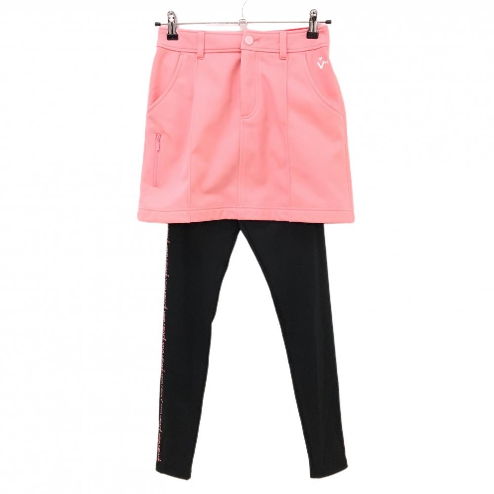 ビバハート レギンス付きスカート ピンク×黒 無地 裏起毛 レディース 38(S) ゴルフウェア VIVA HEART