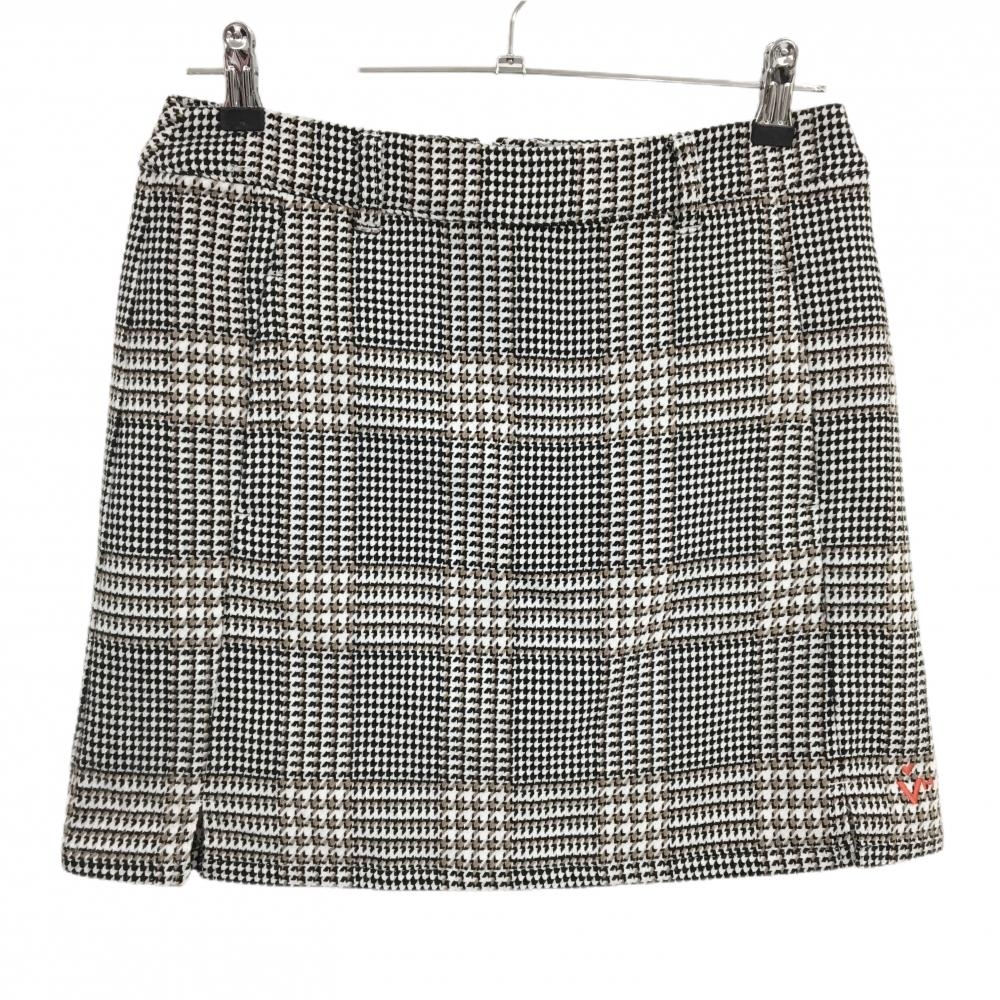 【美品】ビバハート スカート 白×黒 チェック ニット ロゴ刺しゅう レディース 42(L) ゴルフウェア VIVA HEART