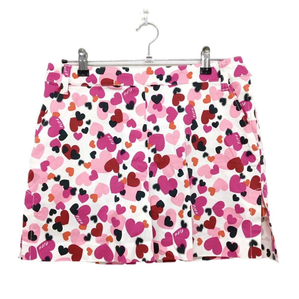 【超美品】ビバハート スカート 白×ピンク ハート柄 内側インナーパンツ レディース 42(L) ゴルフウェア VIVA HEART