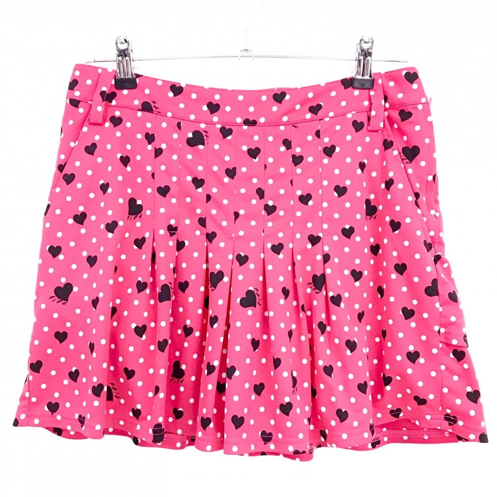 ビバハート スカート ピンク×黒 ハート柄 ドット 後ろフリル 内側インナーパンツ  レディース 42(L) ゴルフウェア VIVA HEART
